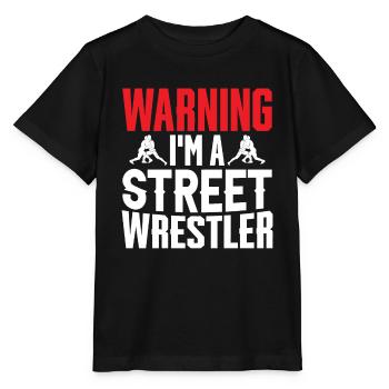 Warning: I'm a street fighter - Stanley/Stella MINI CREATOR Kids’ T-Shirt - black - Front - Mikhail (115cm)