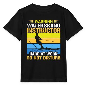Avertissement : les moniteurs de ski nautique travaillent d’arrache-pied - T-shirt bio MINI CREATOR Stanley/Stella Enfant - noir - Devant - Mikhail (115cm)