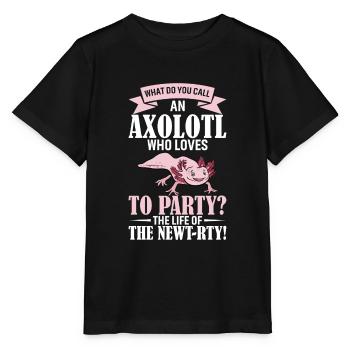 Wie nennt man einen Axolotl, der es liebt zu feiern? Heit - Stanley/Stella Kinder T-Shirt MINI CREATOR  - Schwarz - Vorne - Mikhail (115cm)