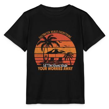 Salzwasser heilt alles; Lass dich von den Wellen waschen - Stanley/Stella Kinder T-Shirt MINI CREATOR  - Schwarz - Vorne - Mikhail (115cm)