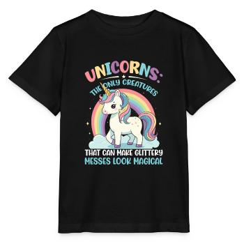 Einhörner: Die einzigen Lebewesen, die Glitzer erzeugen können - Stanley/Stella Kinder T-Shirt MINI CREATOR  - Schwarz - Vorne - Mikhail (115cm)