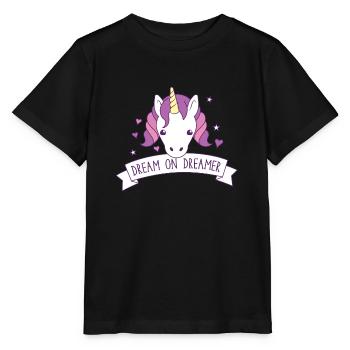 träume weiter Träumer! mit süßem Einhorn - Stanley/Stella Kinder T-Shirt MINI CREATOR  - Schwarz - Vorne - Mikhail (115cm)