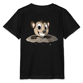 Cute mole looks out of the mole hole - Stanley/Stella MINI CREATOR Kids’ T-Shirt - black - Front - Mikhail (115cm)