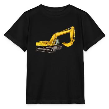 Excavatrice jaune, pelle rétrocaveuse, industrie - T-shirt bio MINI CREATOR Stanley/Stella Enfant - noir - Devant - Mikhail (115cm)