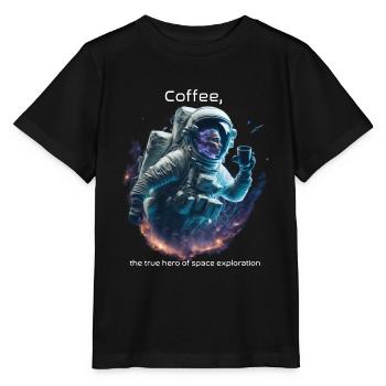 Astronaut Floating in Space Sipping Coffe - Stanley/Stella MINI CREATOR Kids’ T-Shirt - black - Front - Mikhail (115cm)