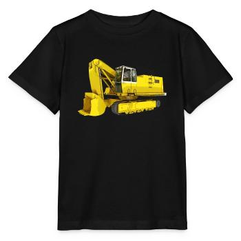 Excavatrice jaune, pelle rétrocaveuse, industrie - T-shirt bio MINI CREATOR Stanley/Stella Enfant - noir - Devant - Mikhail (115cm)