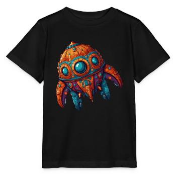 Buntes fantasievolles skurriles Raumschiff - Stanley/Stella Kinder T-Shirt MINI CREATOR  - Schwarz - Vorne - Mikhail (115cm)