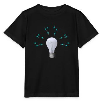 Glühbirne mit Blitzsymbolen - Stanley/Stella Kinder T-Shirt MINI CREATOR  - Schwarz - Vorne - Mikhail (115cm)