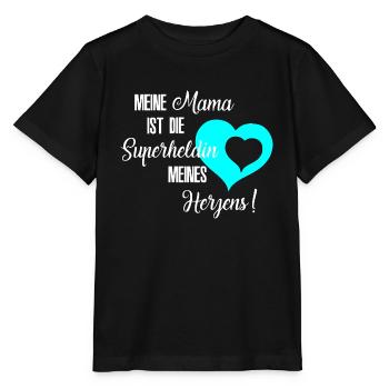 Mama - Meine Heldin, Mama im Herzen, blaues Herz - Stanley/Stella Kinder T-Shirt MINI CREATOR  - Schwarz - Vorne - Mikhail (115cm)