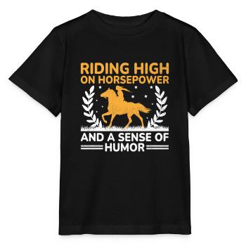 Vollblut Pferderennen Reiten Reiterpferde - Stanley/Stella Kinder T-Shirt MINI CREATOR  - Schwarz - Vorne - Mikhail (115cm)