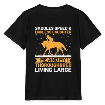 Vollblut Pferderennen Reiten Reiterpferde - Stanley/Stella Kinder T-Shirt MINI CREATOR  - Schwarz - Vorne - Mikhail (115cm)