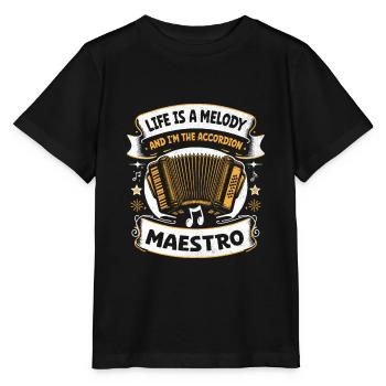 Das Leben ist eine Melodie und ich bin der Akkordeon-Maestro Acc - Stanley/Stella Kinder T-Shirt MINI CREATOR  - Schwarz - Vorne - Mikhail (115cm)
