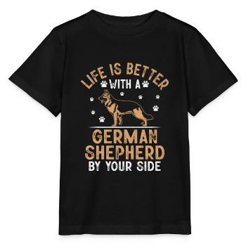 La vie est meilleure avec un berger allemand à vos côtés - T-shirt bio MINI CREATOR Stanley/Stella Enfant - noir - Devant - Mikhail (115cm)