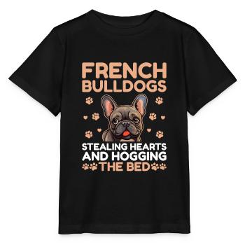 French Bulldogs Stealing Hearts And Hogging The Be - Stanley/Stella MINI CREATOR Kids’ T-Shirt - black - Front - Mikhail (115cm)