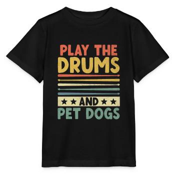 Spielen Sie Die Trommeln Und Haustierhunde Trommeltrommel Trommler - Stanley/Stella Kinder T-Shirt MINI CREATOR  - Schwarz - Vorne - Mikhail (115cm)