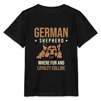Deutscher Schäferhund, wo Fell und Loyalität mit Hund kollidieren - Stanley/Stella Kinder T-Shirt MINI CREATOR  - Schwarz - Vorne - Mikhail (115cm)
