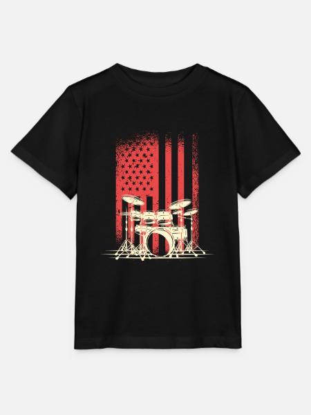 Amerikanische Flagge Mit Schlagzeug Silhouette - Stanley/Stella Kinder T-Shirt MINI CREATOR - Schwarz