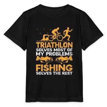 Triathlon Solves Most Of My Problems Fishing Solve - Stanley/Stella MINI CREATOR Kids’ T-Shirt - black - Front - Mikhail (115cm)