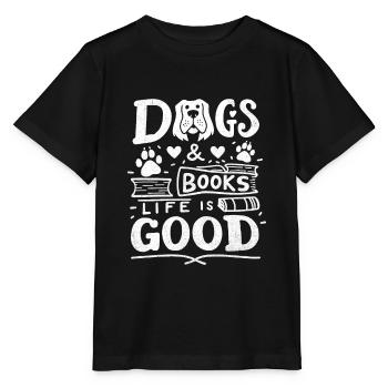 Hunde & Bücher Das Leben ist gut Buch Bücherwurm - Stanley/Stella Kinder T-Shirt MINI CREATOR  - Schwarz - Vorne - Mikhail (115cm)