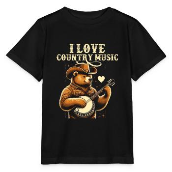 J’aime la musique country Cowboy Ours Song Lover - T-shirt bio MINI CREATOR Stanley/Stella Enfant - noir - Devant - Mikhail (115cm)