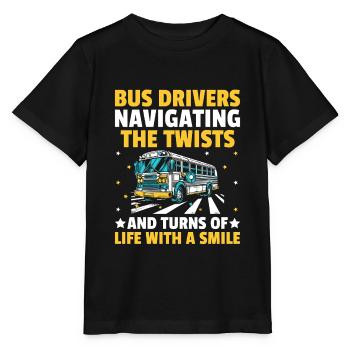 Busfahrer, die durch die Kurven und Kurven des - Stanley/Stella Kinder T-Shirt MINI CREATOR  - Schwarz - Vorne - Mikhail (115cm)