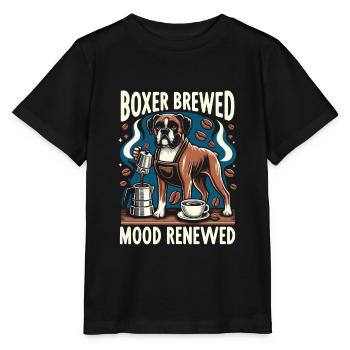 Boxer Brewed Mood Renewed Caffeine Lover Dog - Stanley/Stella MINI CREATOR Kids’ T-Shirt - black - Front - Mikhail (115cm)