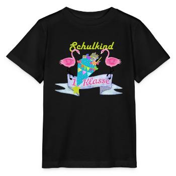 Einschulung Flamingo Schultüte 1 Klasse Schule - Stanley/Stella Kinder T-Shirt MINI CREATOR  - Schwarz - Vorne - Mikhail (115cm)