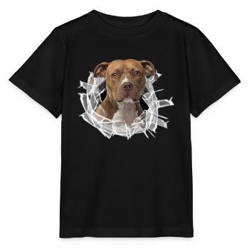 American Staffordshire Terrier *Glas-Loch* - Stanley/Stella Kinder T-Shirt MINI CREATOR  - Schwarz - Vorne - Mikhail (115cm)