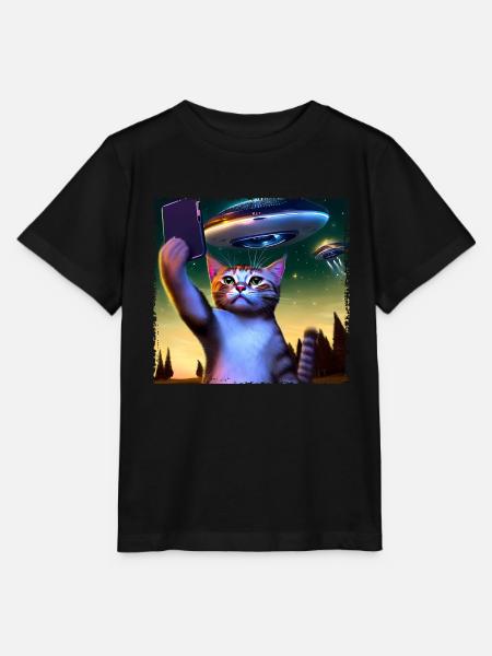 Katzen-Selfie mit UFO - Stanley/Stella Kinder T-Shirt MINI CREATOR - Schwarz
