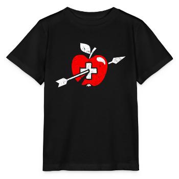 Wilhelm Tell Apfel Schweizer Fahne und Kreuz - Stanley/Stella Kinder T-Shirt MINI CREATOR  - Schwarz - Vorne - Mikhail (115cm)