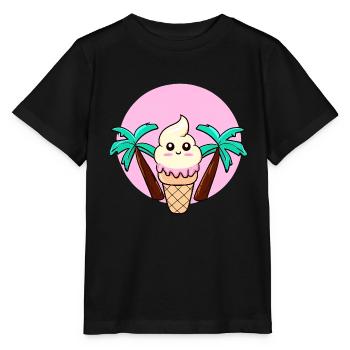Softeis unter Palmen im Sonnenuntergang - Stanley/Stella Kinder T-Shirt MINI CREATOR  - Schwarz - Vorne - Mikhail (115cm)