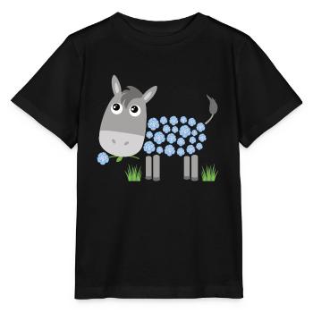 Âne avec des roses bleues au lieu de fourrure - T-shirt bio MINI CREATOR Stanley/Stella Enfant - noir - Devant - Mikhail (115cm)