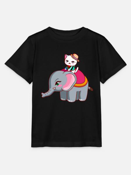Katze reitet Elefant - Stanley/Stella Kinder T-Shirt MINI CREATOR - Schwarz