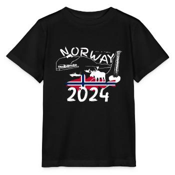 Norwegen 2024 Dorsch mit Bergen und Elch Angeln - Stanley/Stella Kinder T-Shirt MINI CREATOR  - Schwarz - Vorne - Mikhail (115cm)
