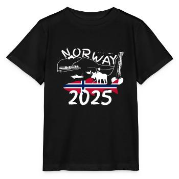 Norvège 2025 Saumon avec montagnes et pêche à l’orignal - T-shirt bio MINI CREATOR Stanley/Stella Enfant - noir - Devant - Mikhail (115cm)