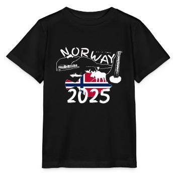 Norwegen 2025 Scholle mit Bergen und Elch Angeln - Stanley/Stella Kinder T-Shirt MINI CREATOR  - Schwarz - Vorne - Mikhail (115cm)