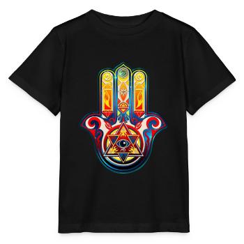 Hamsa Hand, Schutz, Glück, Symbol, Glücksbringer - Stanley/Stella Kinder T-Shirt MINI CREATOR  - Schwarz - Vorne - Mikhail (115cm)