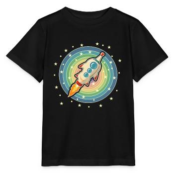 Rocket flies in space. Space travel as an astronaut - Stanley/Stella MINI CREATOR Kids’ T-Shirt - black - Front - Mikhail (115cm)