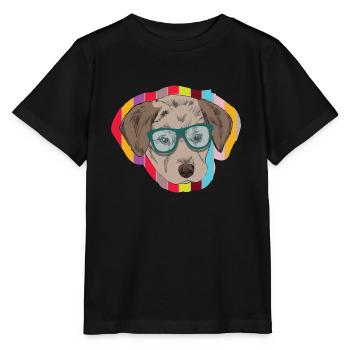 Nerd Hund als Hipster mit Brille - Stanley/Stella Kinder T-Shirt MINI CREATOR  - Schwarz - Vorne - Mikhail (115cm)