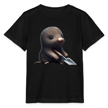 Niedlicher Maulwurf mit Schaufel - Stanley/Stella Kinder T-Shirt MINI CREATOR  - Schwarz - Vorne - Mikhail (115cm)