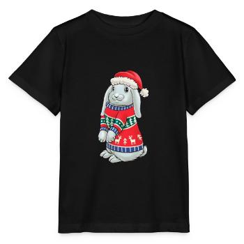 Rabbit with Sweater Gift Christmas - Stanley/Stella MINI CREATOR Kids’ T-Shirt - black - Front - Mikhail (115cm)