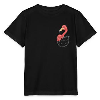 Flamant rose dans la poche poitrine sac drôle d'oiseau rose - T-shirt bio MINI CREATOR Stanley/Stella Enfant - noir - Devant - Mikhail (115cm)