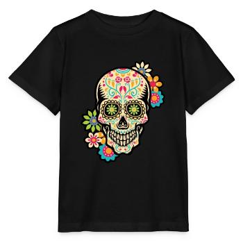 Crâne de sucre, jour des morts, Dia de los Muertos - T-shirt bio MINI CREATOR Stanley/Stella Enfant - noir - Devant - Mikhail (115cm)
