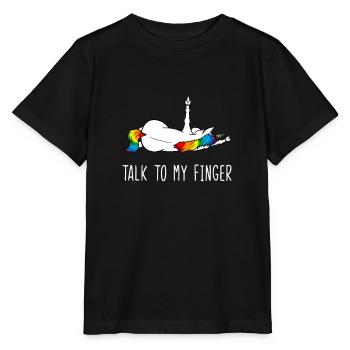 Unicorn Middle Finger Talk To My Finger - Stanley/Stella MINI CREATOR Kids’ T-Shirt - black - Front - Mikhail (115cm)
