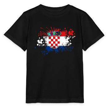 Kroatien Flagge Farbklecks Adria Zagreb Kroatisch - Stanley/Stella Kinder T-Shirt MINI CREATOR  - Schwarz - Vorne - Mikhail (115cm)