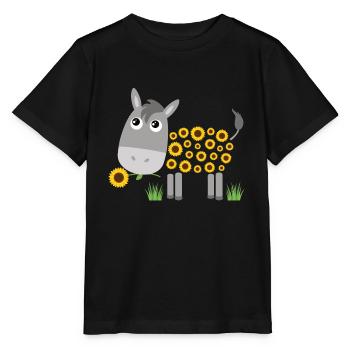Donkey with sunflowers instead of fur - Stanley/Stella MINI CREATOR Kids’ T-Shirt - black - Front - Mikhail (115cm)