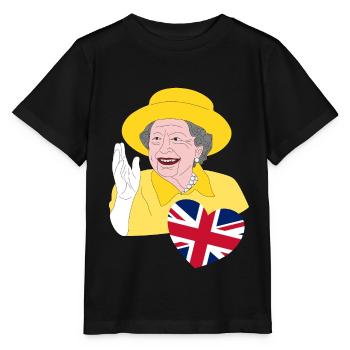 La reine britannique Elizabeth II avec Union Jack - T-shirt bio MINI CREATOR Stanley/Stella Enfant - noir - Devant - Mikhail (115cm)