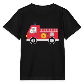 Fire truck with dinosaur T-Rex and stars - Stanley/Stella MINI CREATOR Kids’ T-Shirt - black - Front - Mikhail (115cm)