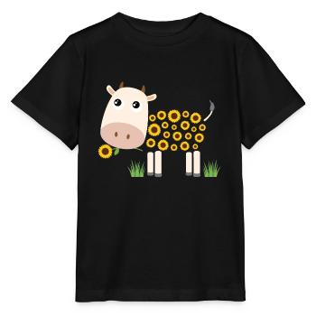 Cow with sunflowers instead of fur - Stanley/Stella MINI CREATOR Kids’ T-Shirt - black - Front - Mikhail (115cm)