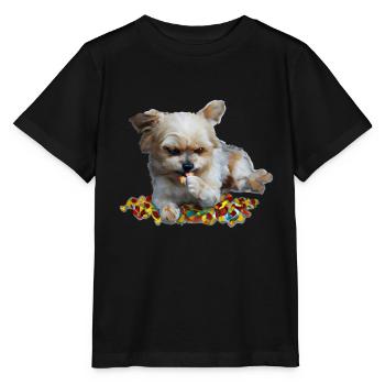 Cute dog nibbles sweets - Stanley/Stella MINI CREATOR Kids’ T-Shirt - black - Front - Mikhail (115cm)